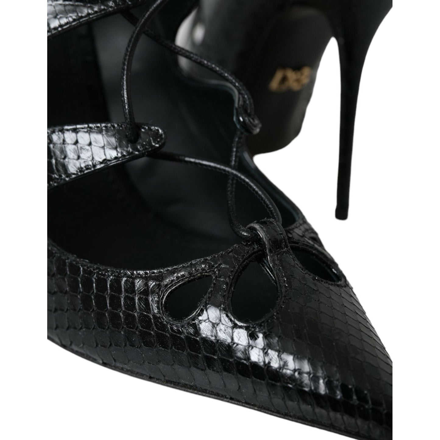 Black Python Leather Mary Jane Pumps Shoes