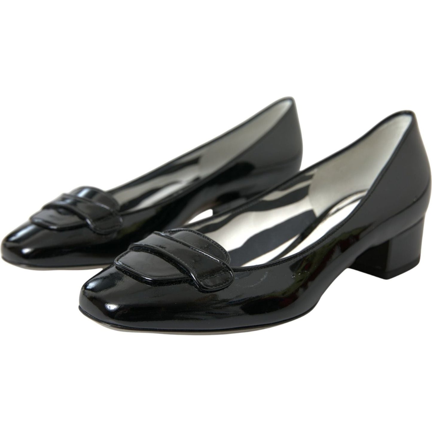 Black Patent Leather Block Heels Pumps Shoes