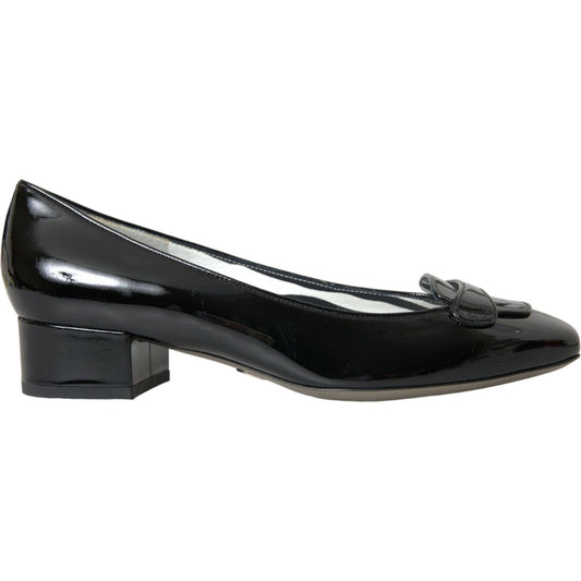 Black Patent Leather Block Heels Pumps Shoes