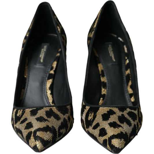 Black Gold Leopard Lurex Heels Pumps Shoes