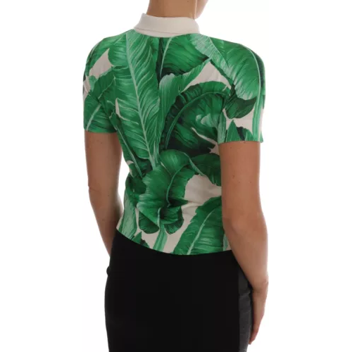 Green Banana Print Silk Polo T-shirt