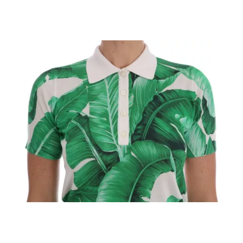 Green Banana Print Silk Polo T-shirt