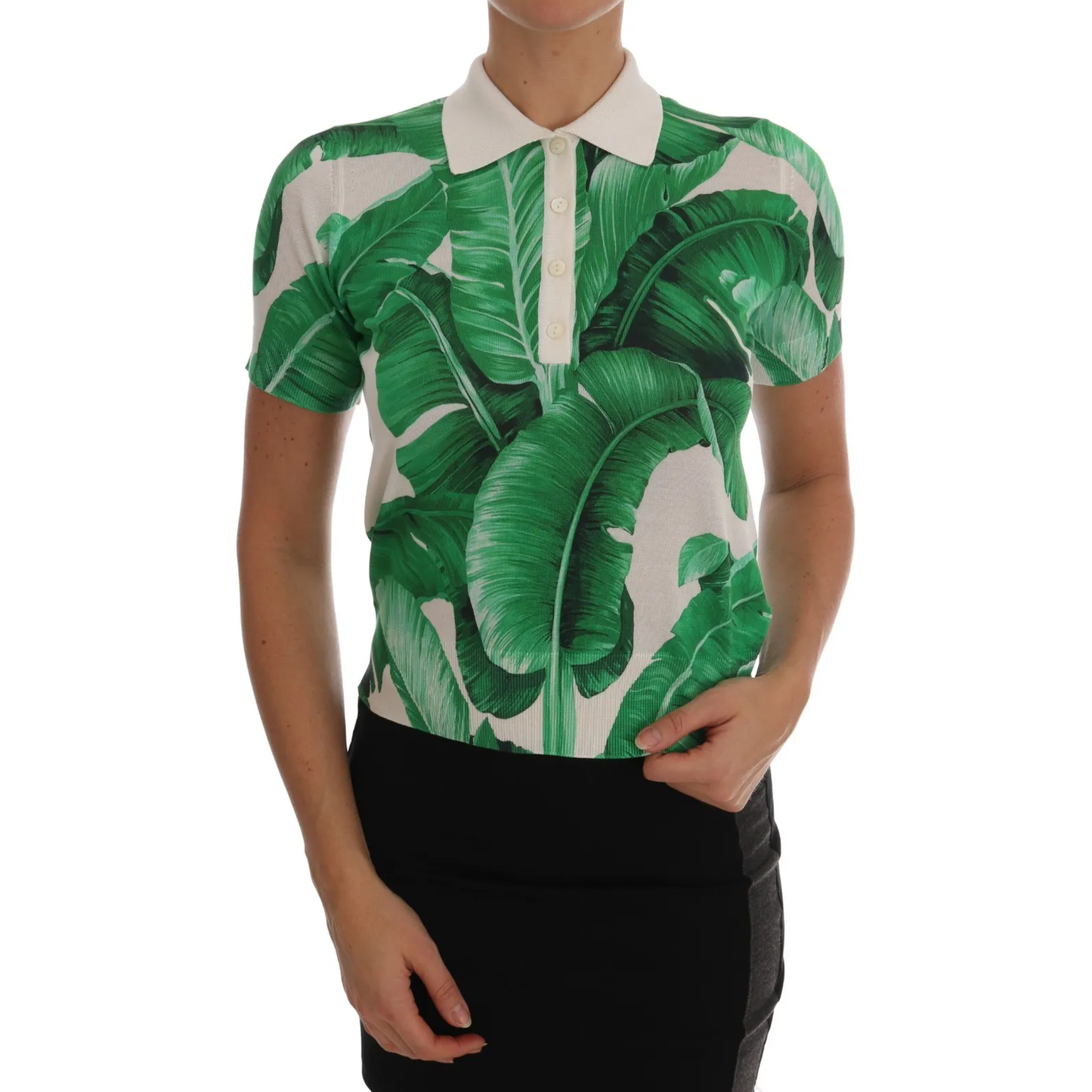 Green Banana Print Silk Polo T-shirt