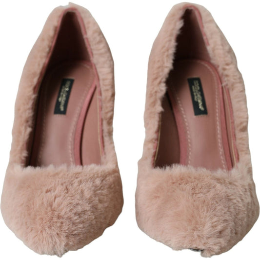 Light Pink Faux Fur Heels Pumps Shoes