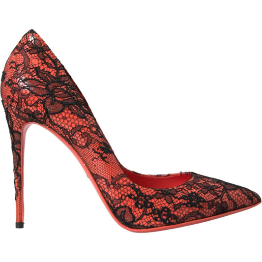 Orange Black Lace Leather Heels Pumps Shoes