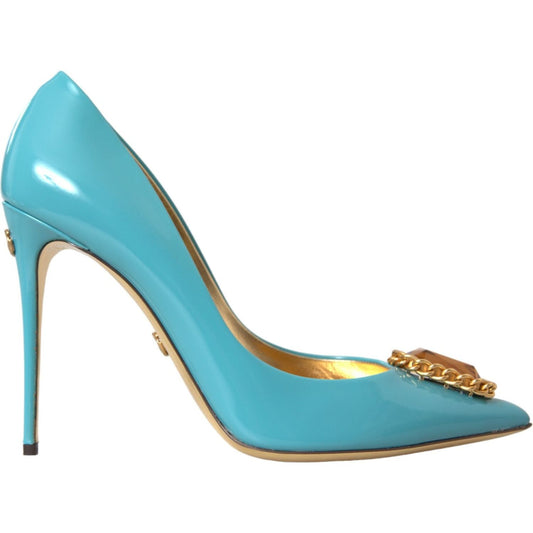 Blue Gold Leather Crystals Heels Pumps Shoes