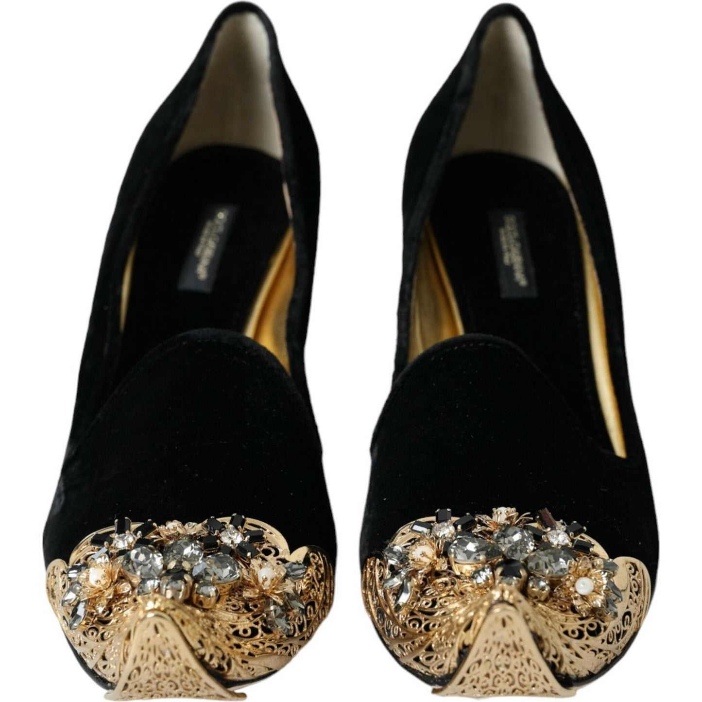 Black Velvet Embellished Heels Pumps Shoes