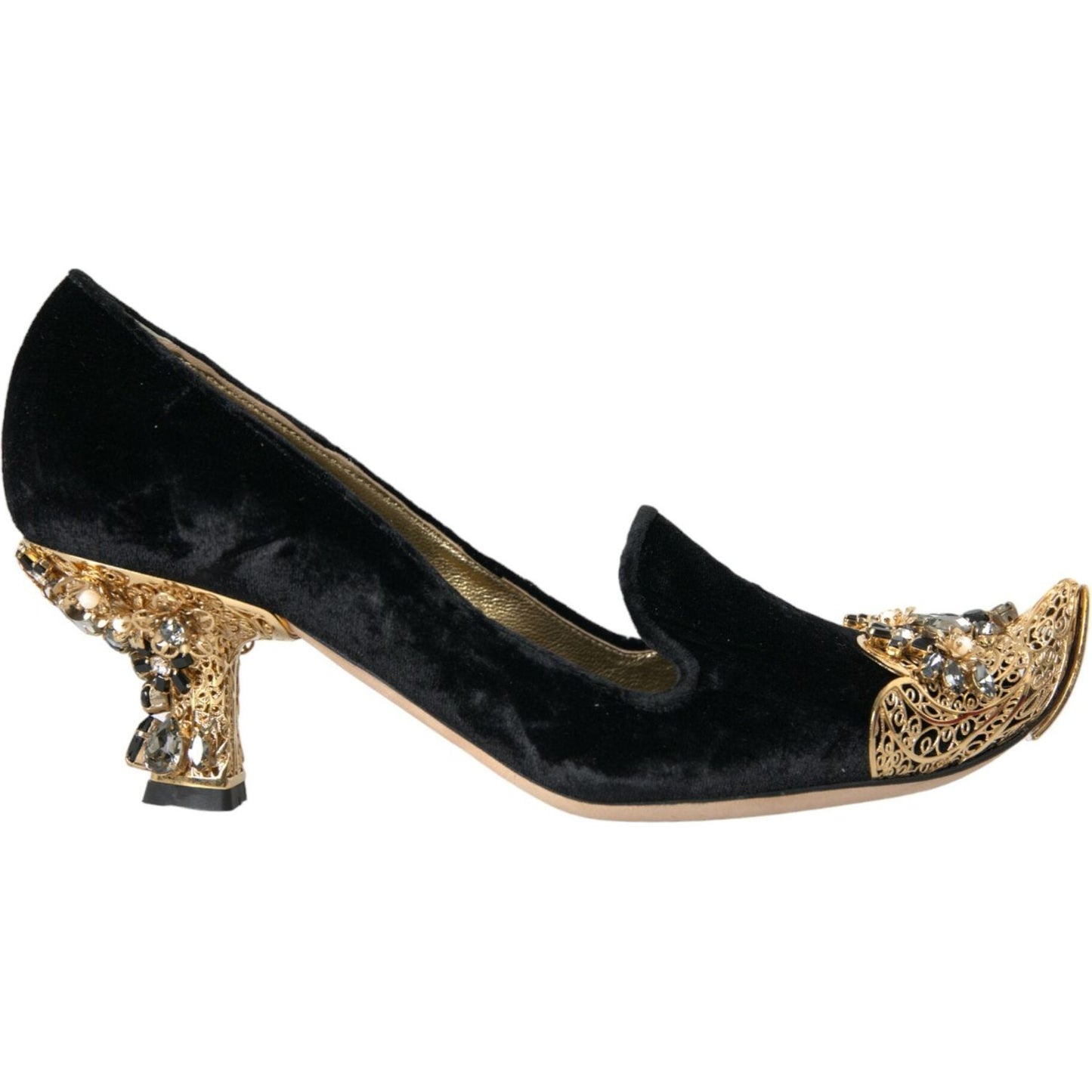 Black Velvet Embellished Heels Pumps Shoes