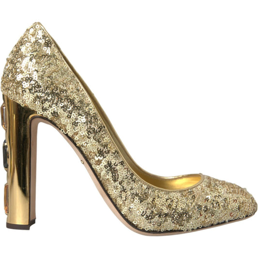 Gold Sequin Crystal Heels Pumps Shoes