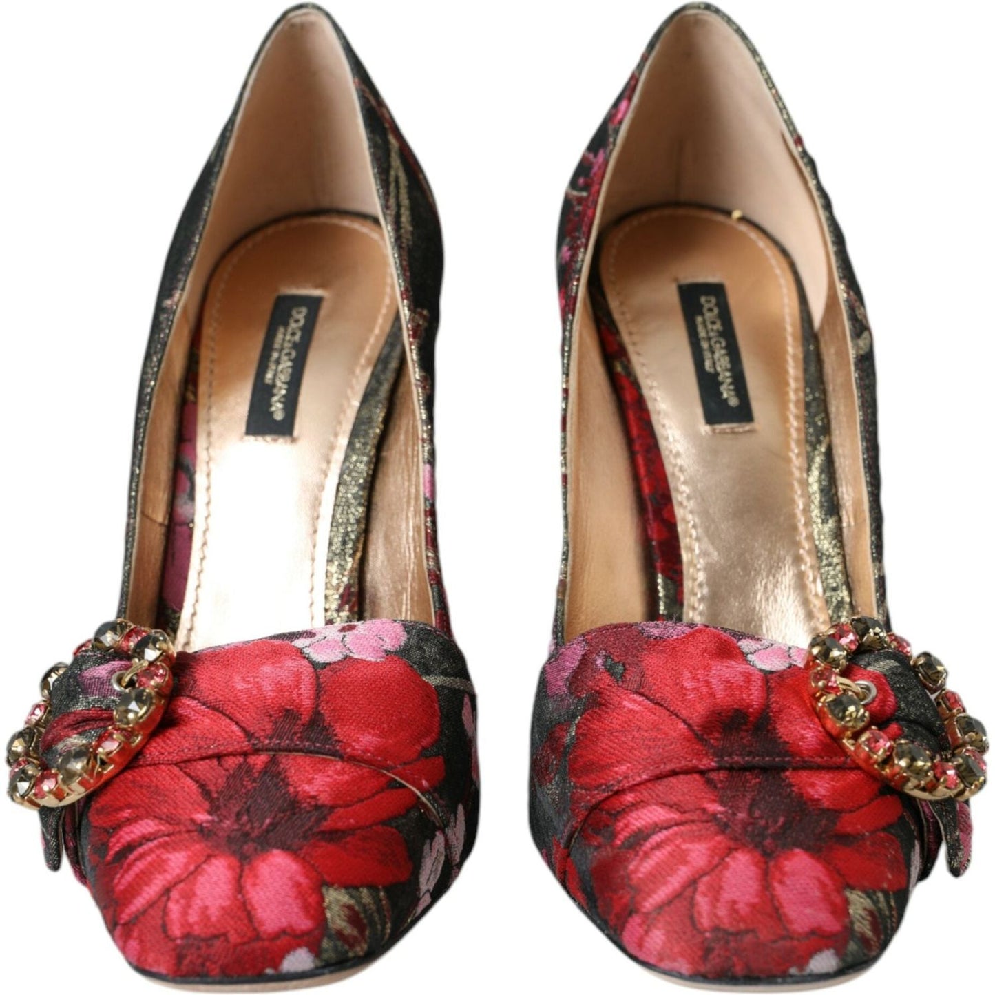 Multicolor Floral Jacquard Crystal Heels Pumps Shoes