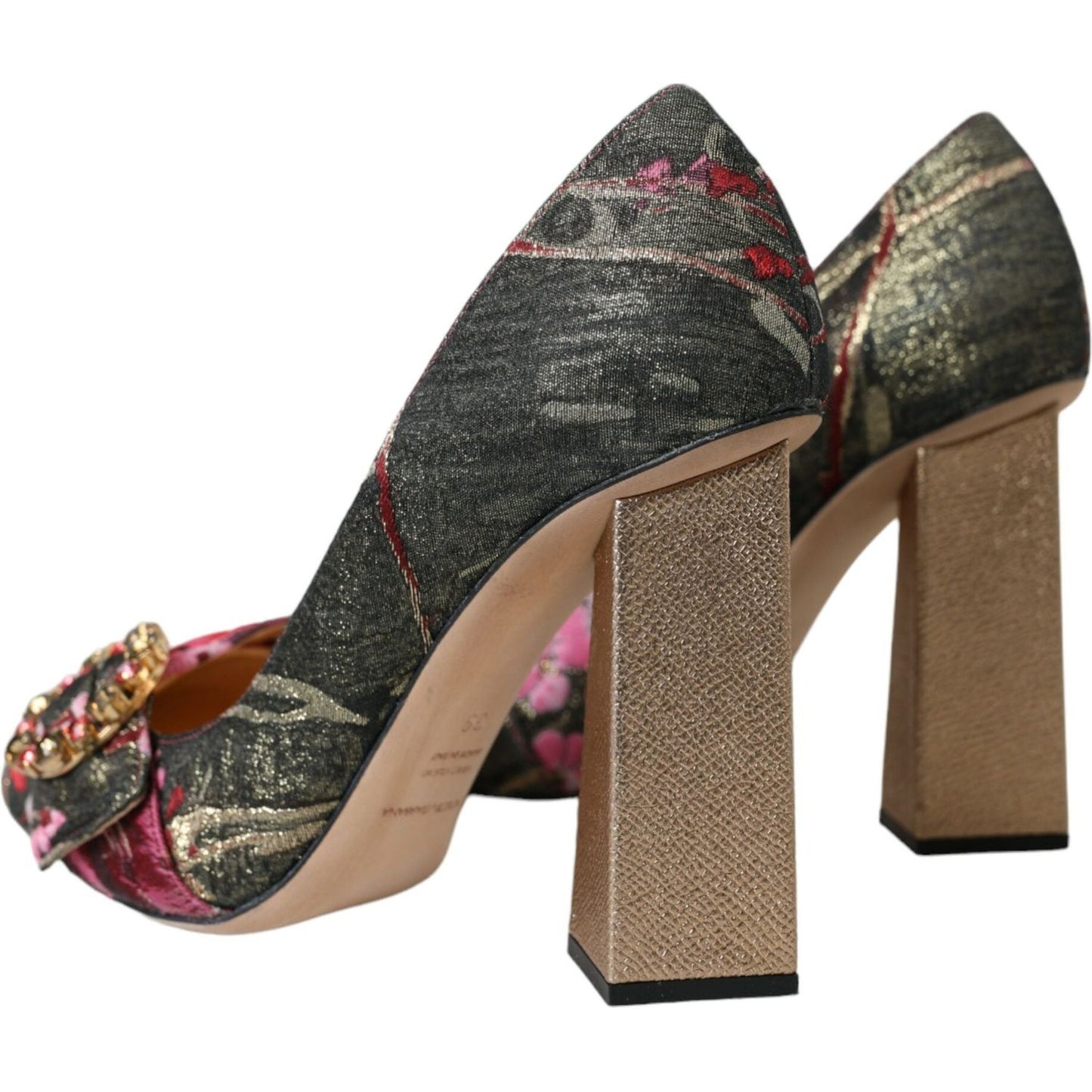 Multicolor Floral Jacquard Crystal Heels Pumps Shoes