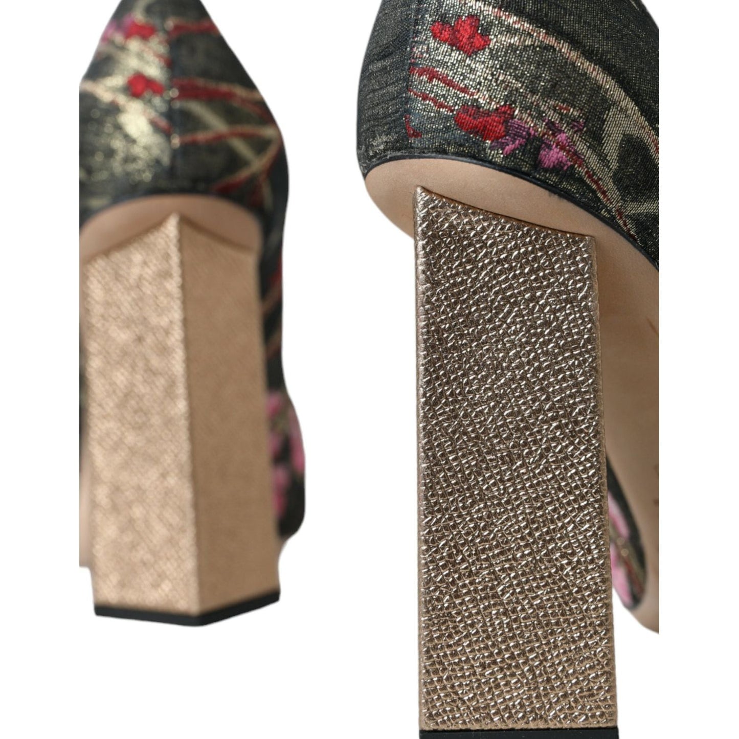 Multicolor Floral Jacquard Crystal Heels Pumps Shoes