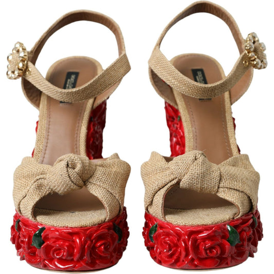 Red Roses Crystal Platform Sandals Shoes