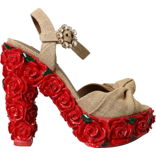 Red Roses Crystal Platform Sandals Shoes