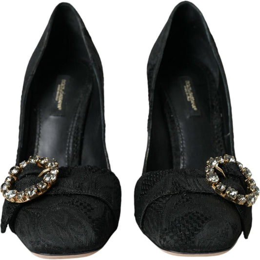 Black Brocade Crystals Heels Pumps Shoes