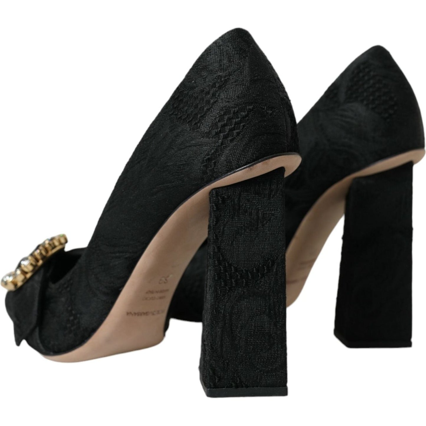 Black Brocade Crystals Heels Pumps Shoes