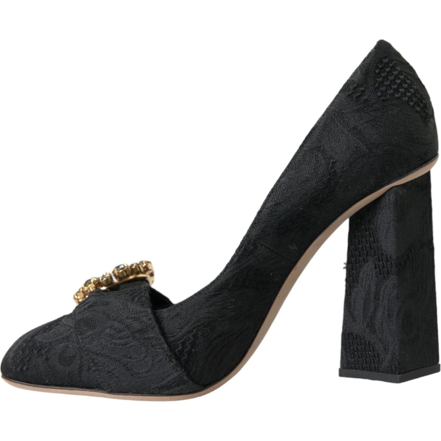 Black Brocade Crystals Heels Pumps Shoes