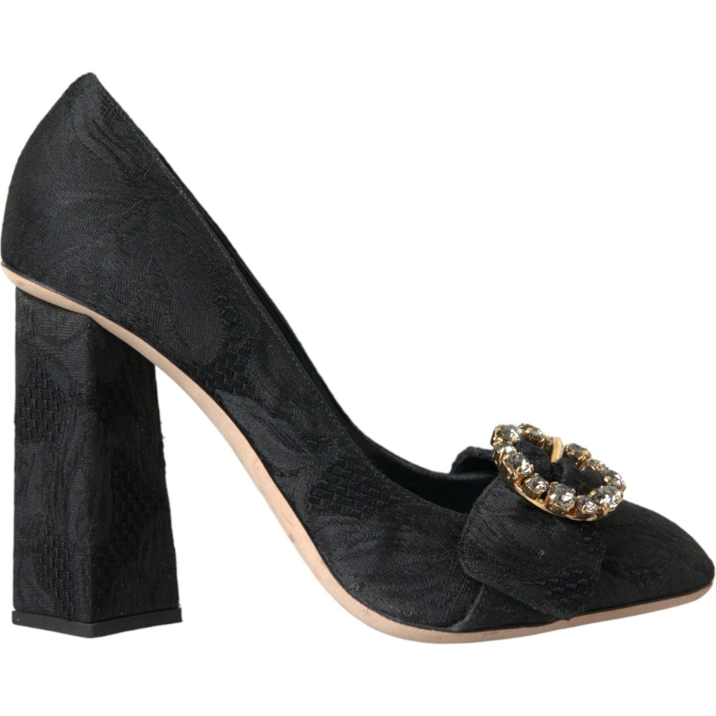 Black Brocade Crystals Heels Pumps Shoes