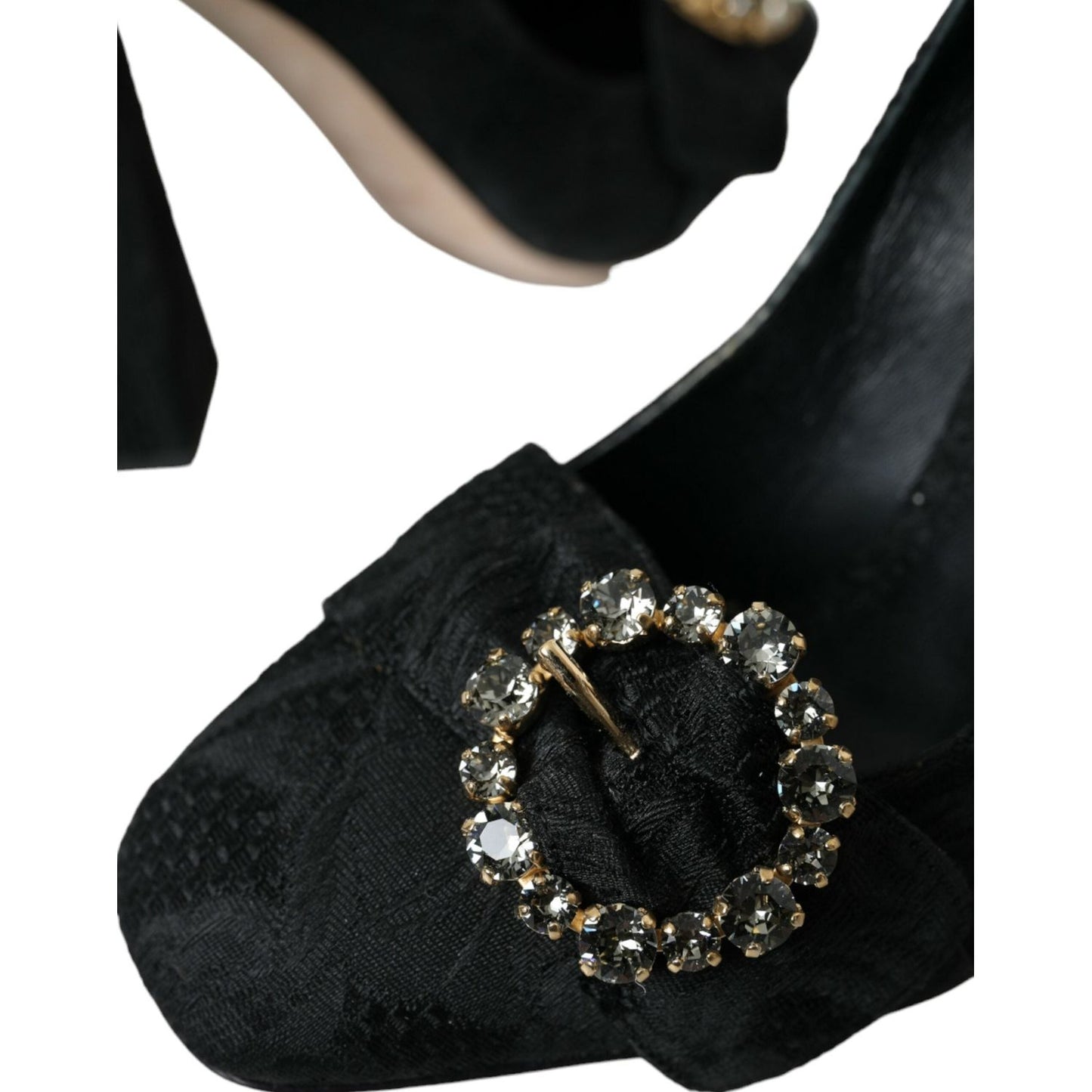 Black Brocade Crystals Heels Pumps Shoes