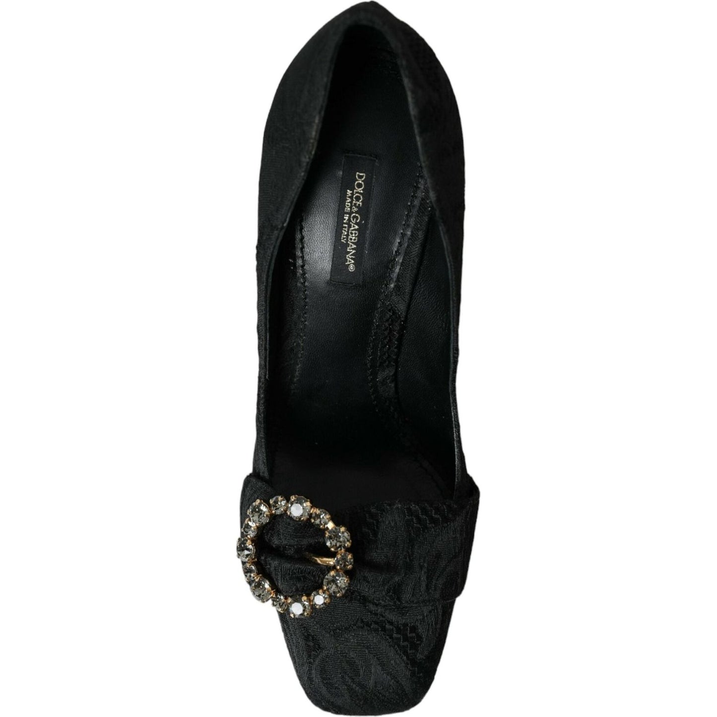 Black Brocade Crystals Heels Pumps Shoes