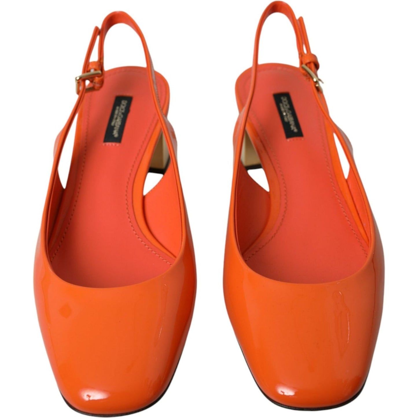 Orange Embellished Leather Slingback Shoes