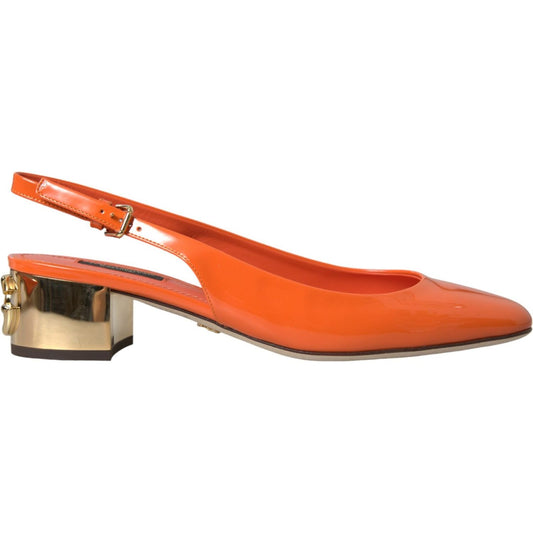 Orange Embellished Leather Slingback Shoes