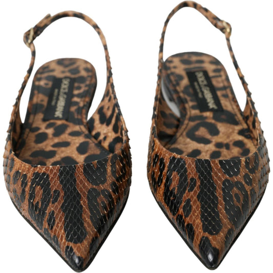 Brown Leopard Exotic Skin Slingback Shoes