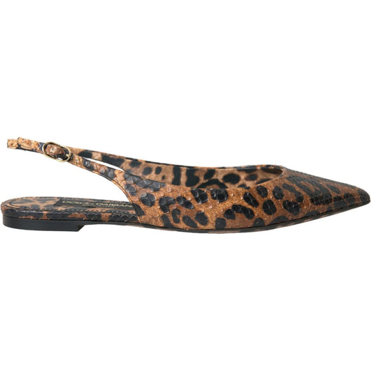 Brown Leopard Exotic Skin Slingback Shoes