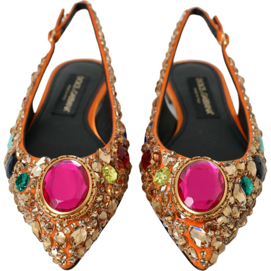 Orange Satin Crystals Flats Sandals Shoes