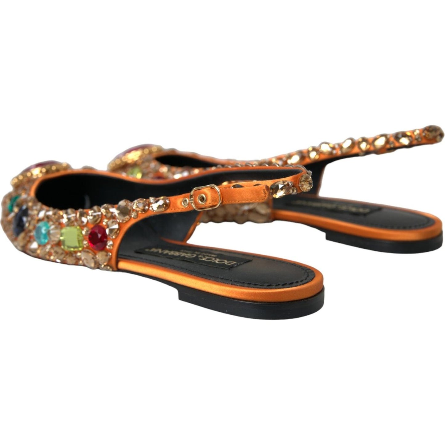 Orange Satin Crystals Flats Sandals Shoes