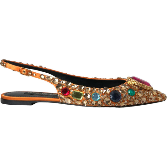 Orange Satin Crystals Flats Sandals Shoes