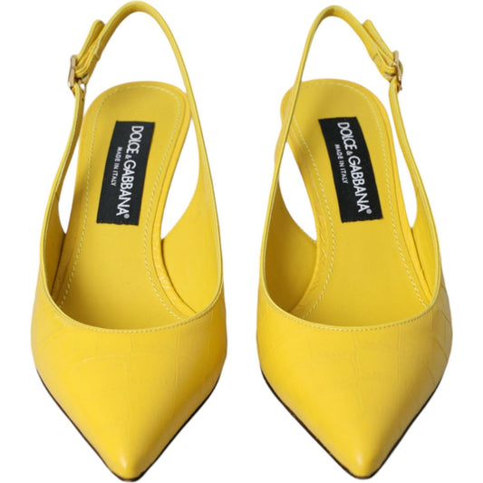 Yellow Leather Slingbacks Heels Shoes