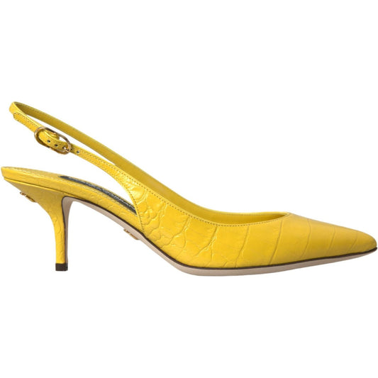 Yellow Leather Slingbacks Heels Shoes