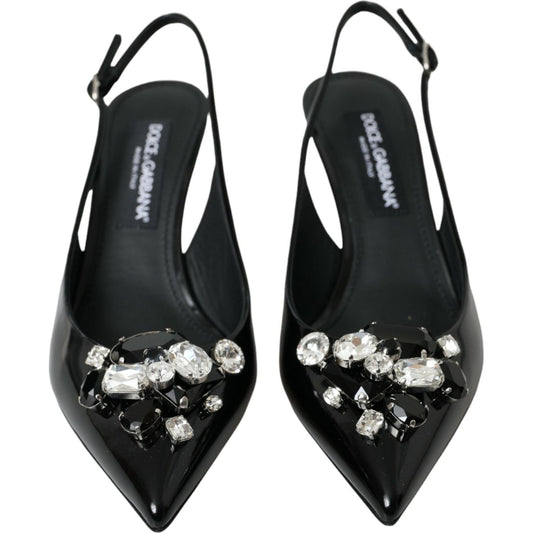 Black Patent Leather Crystal Slingback Shoes