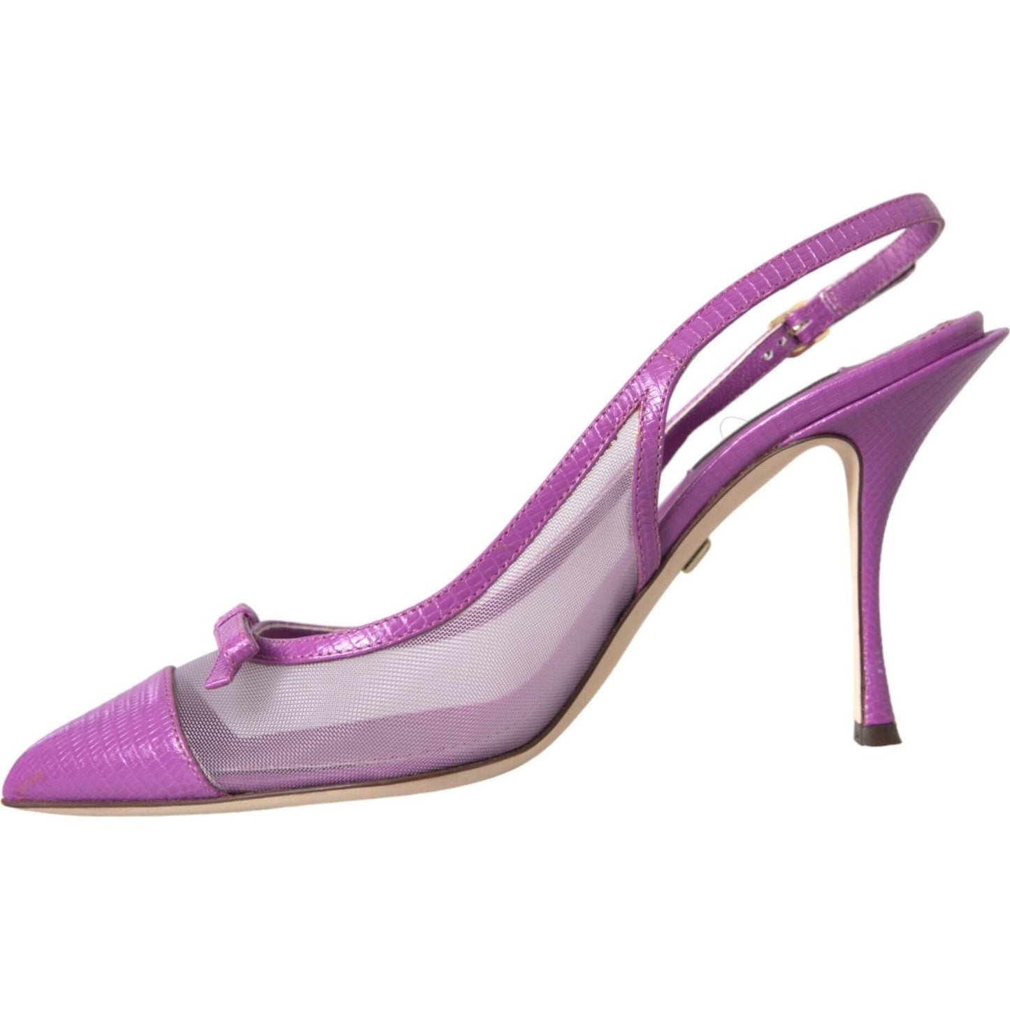 Purple Leather Mesh High Heels Slingback Shoes