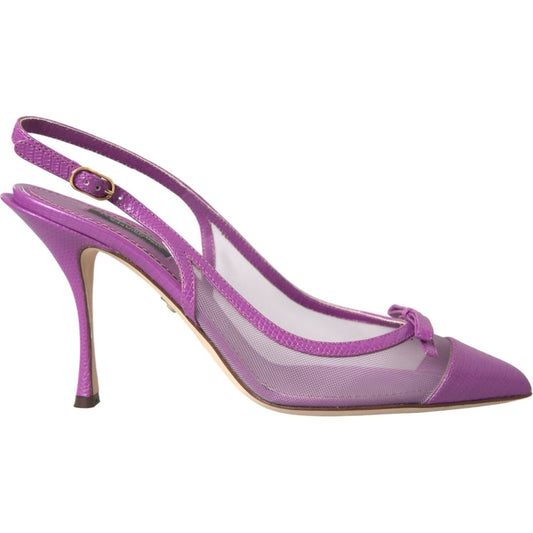 Purple Leather Mesh High Heels Slingback Shoes