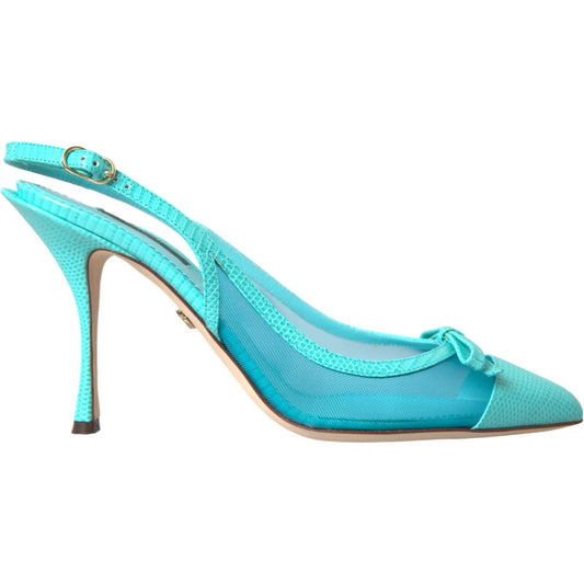 Blue Leather Mesh High Heels Slingback Shoes