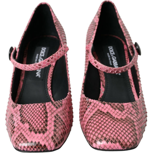 Pink Python Leather Mary Jane Heels Shoes