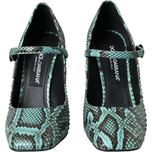 Aqua Python Leather Mary Jane Pumps Shoes