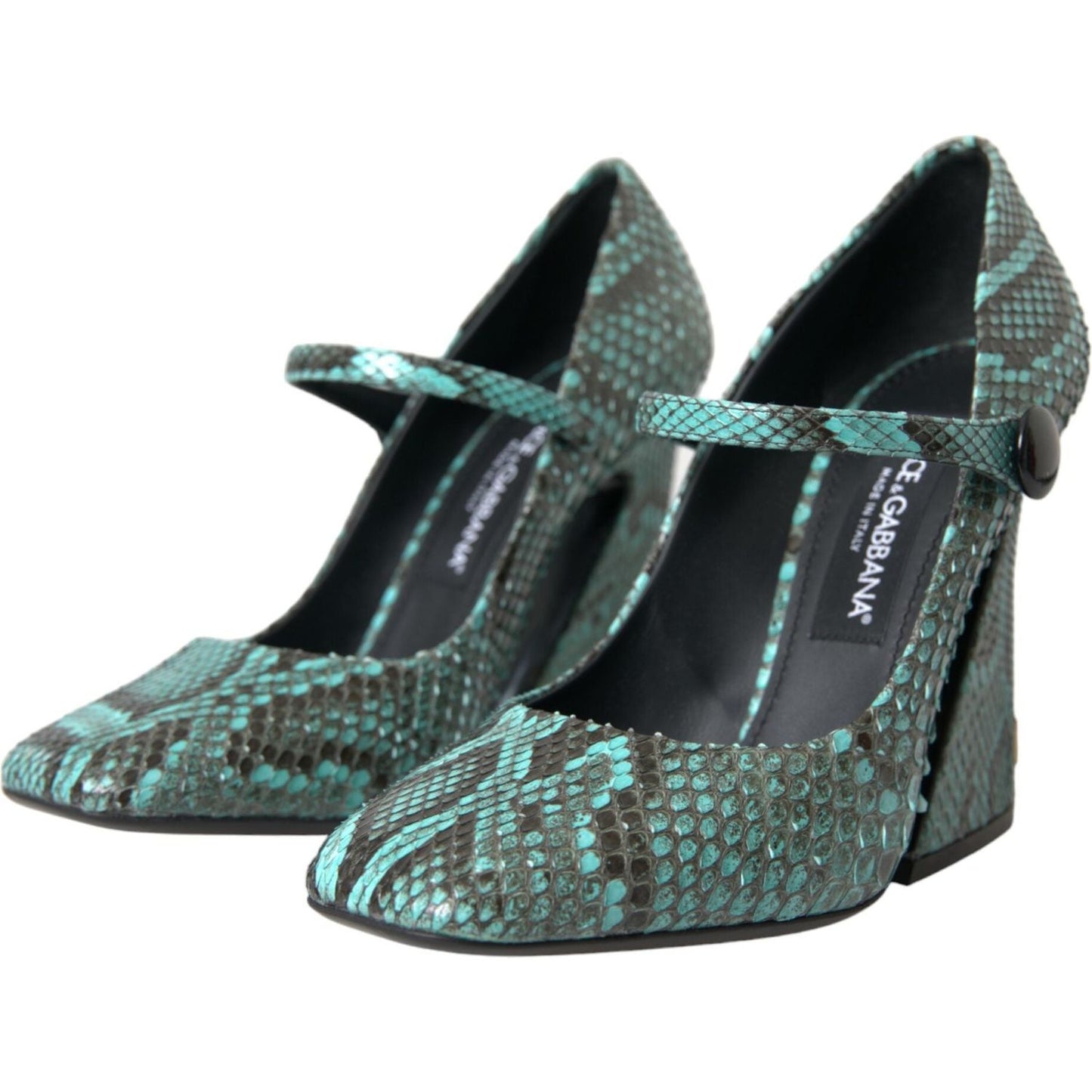 Aqua Python Leather Mary Jane Pumps Shoes