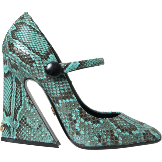 Aqua Python Leather Mary Jane Pumps Shoes