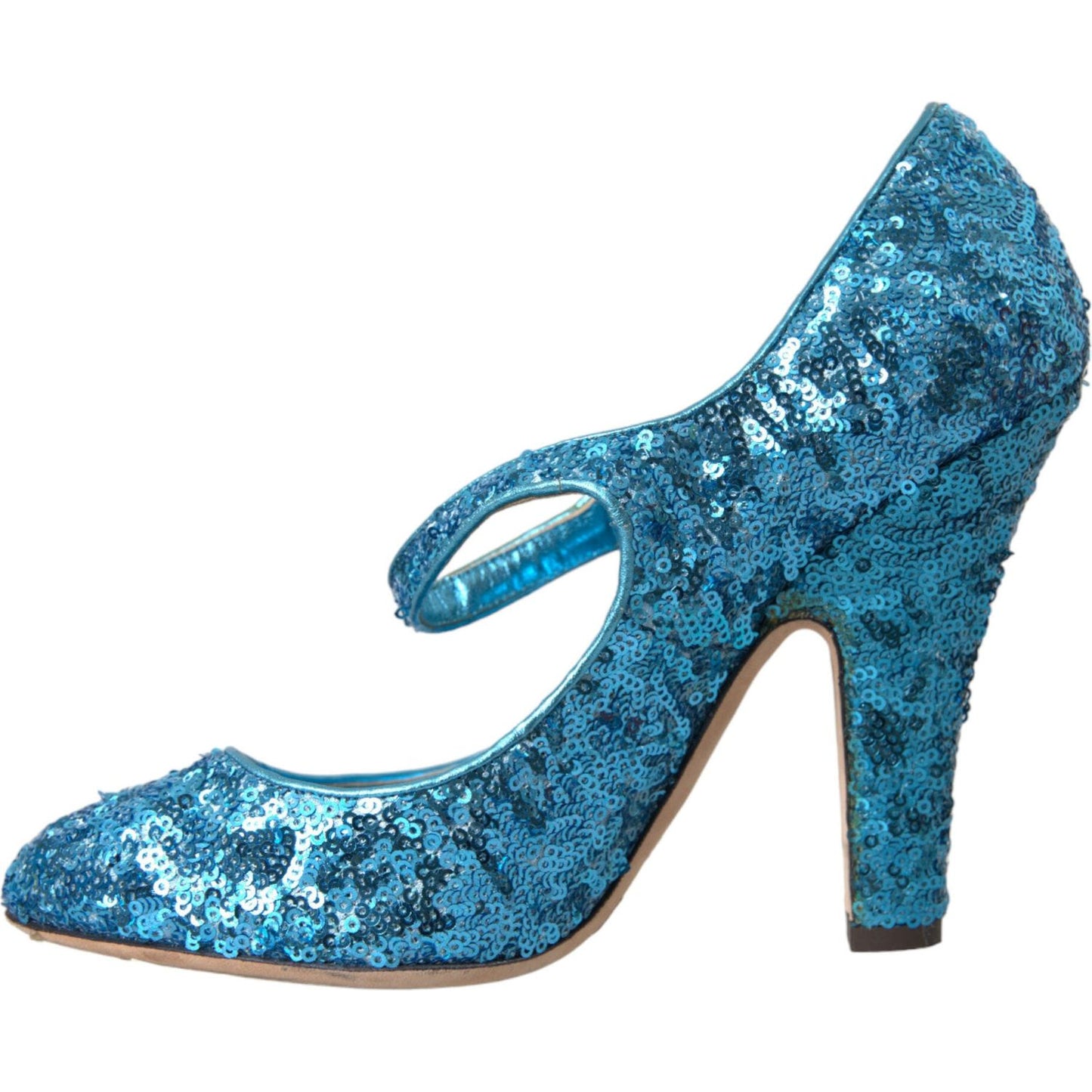 Blue Sequin Mary Jane Pumps High Heels Shoes