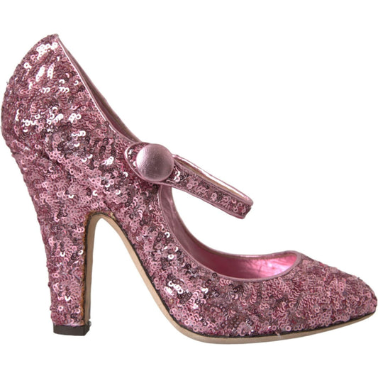 Pink Sequin Mary Jane Pumps High Heels Shoes