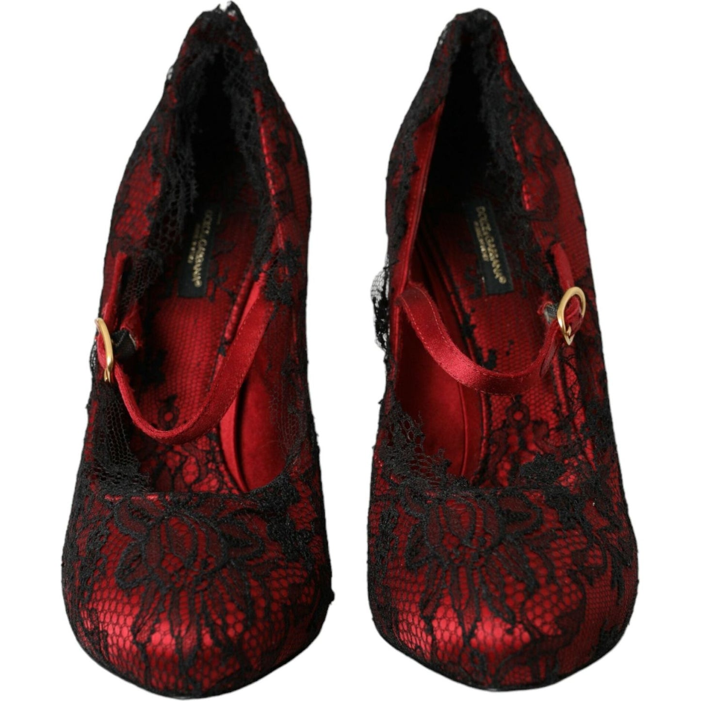 Red Black Floral Lace Mary Jane Pumps Shoes