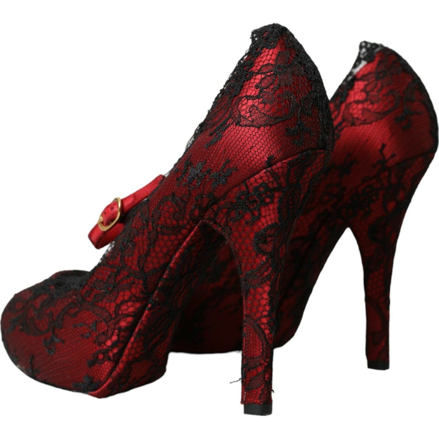 Red Black Floral Lace Mary Jane Pumps Shoes