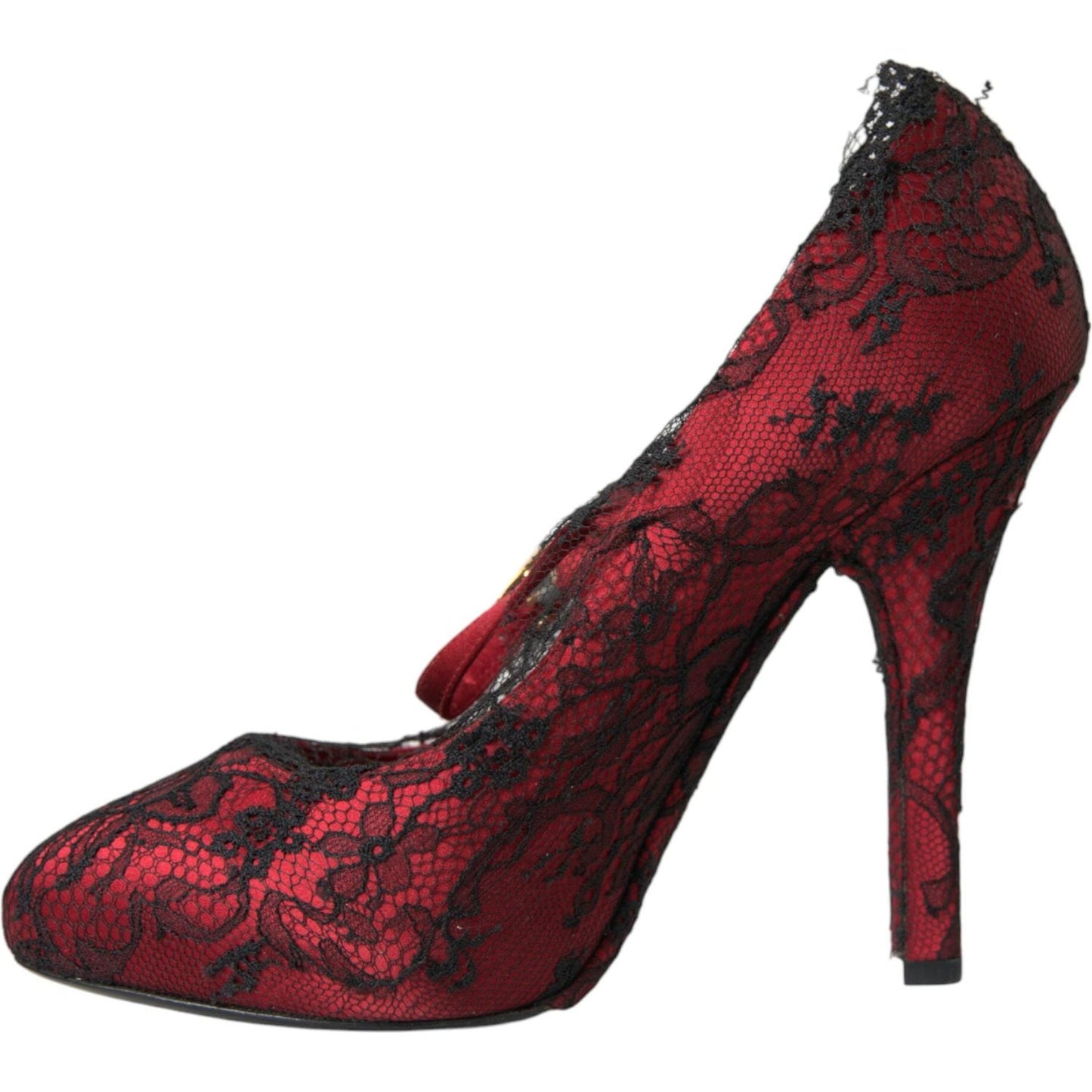 Red Black Floral Lace Mary Jane Pumps Shoes