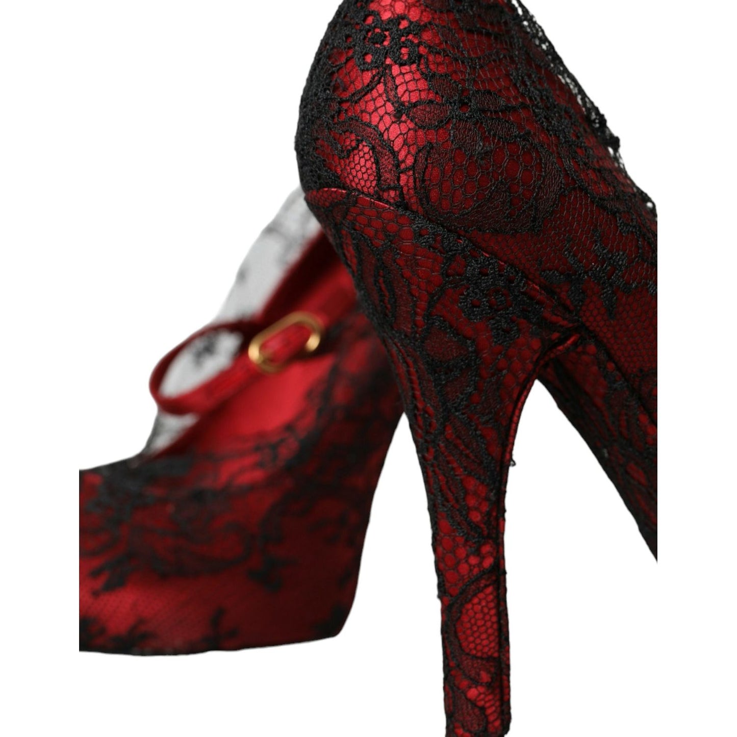 Red Black Floral Lace Mary Jane Pumps Shoes