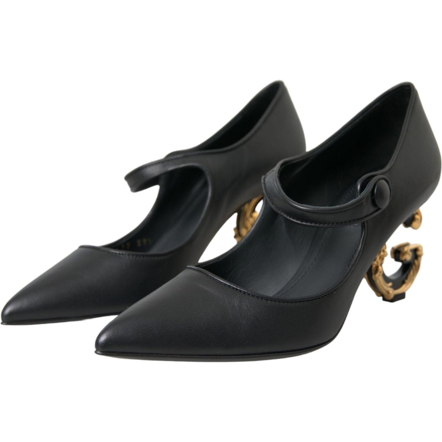 Black Leather Logo Heels Mary Janes Pumps Shoes