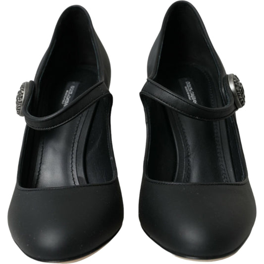 Black Leather Mary Jane Pumps Heels Shoes