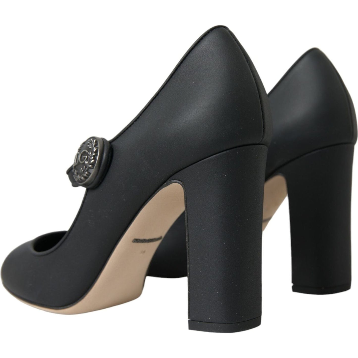 Black Leather Mary Jane Pumps Heels Shoes